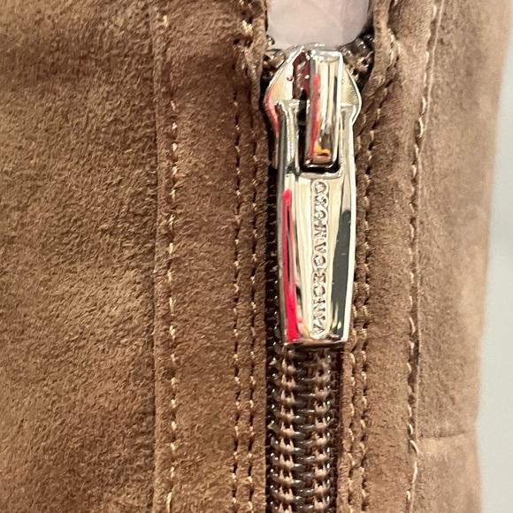 NIB Vince Camuto Shassa Taupe Suede Open Toe, Over-The-Knee Heeled Boots - Picture 8 of 15